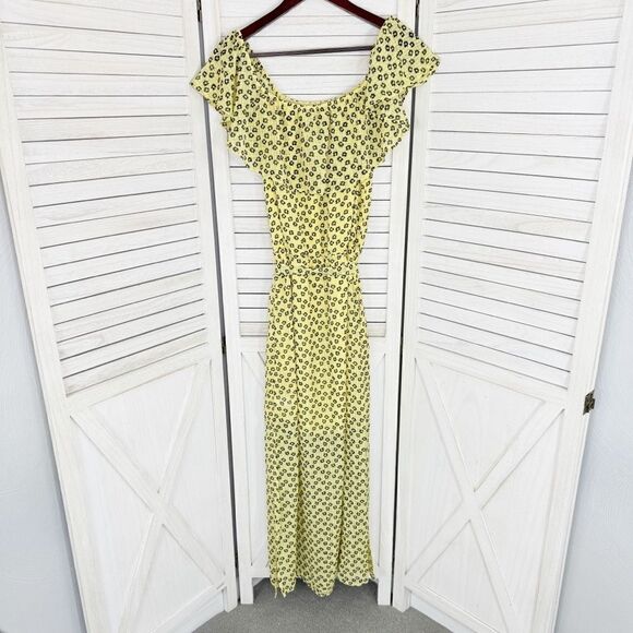 1. State Lavender Fields Floral Off The Shoulder Maxi Dress Yellow Medium - Picture 11 of 15